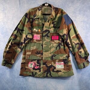 Custom Patch Camo Jacket Large Long Woodland Military Field Coat Sequin Lips